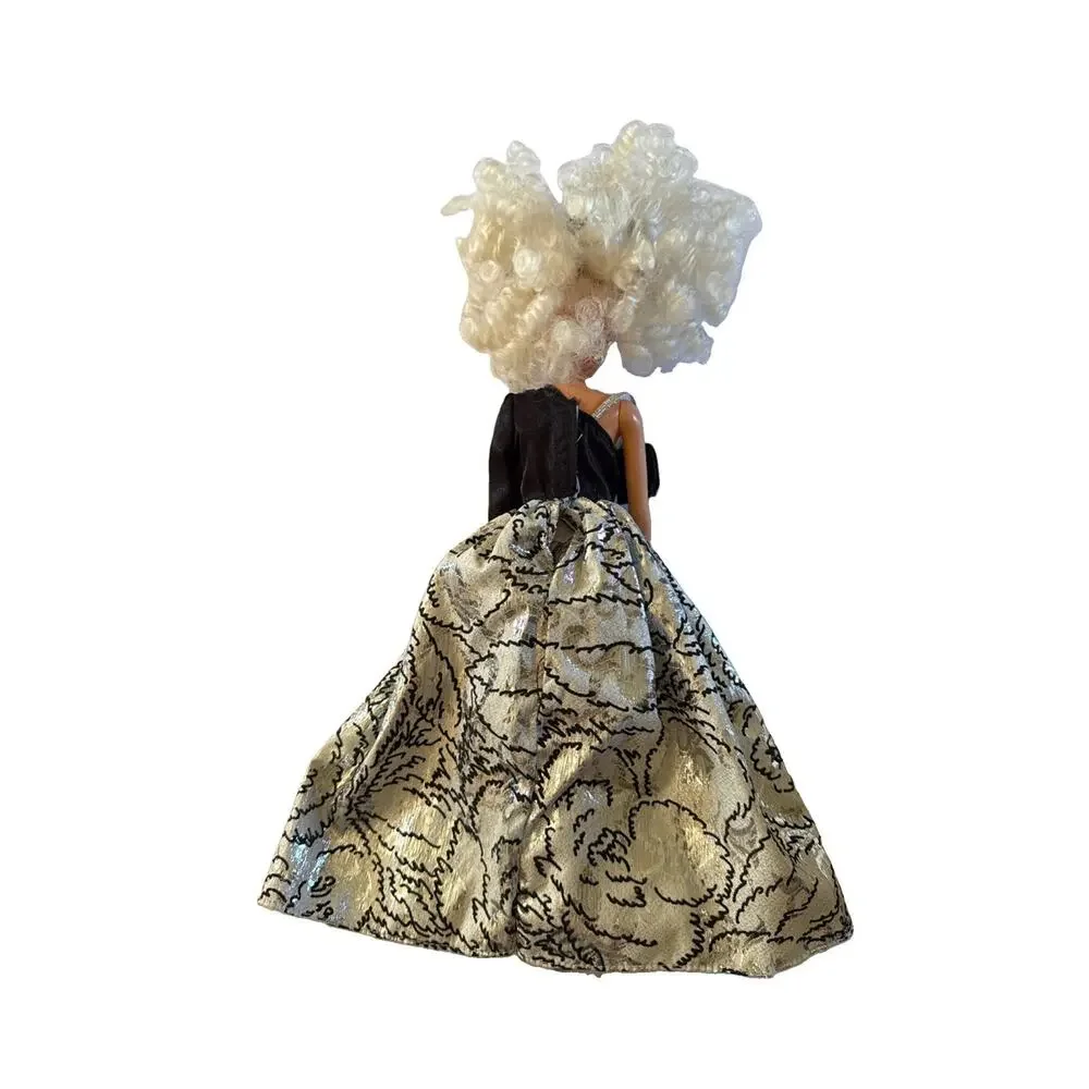 Vintage Mattel Barbie Black Silver Brocade Gown Black Hat Curly Blonde 80s
